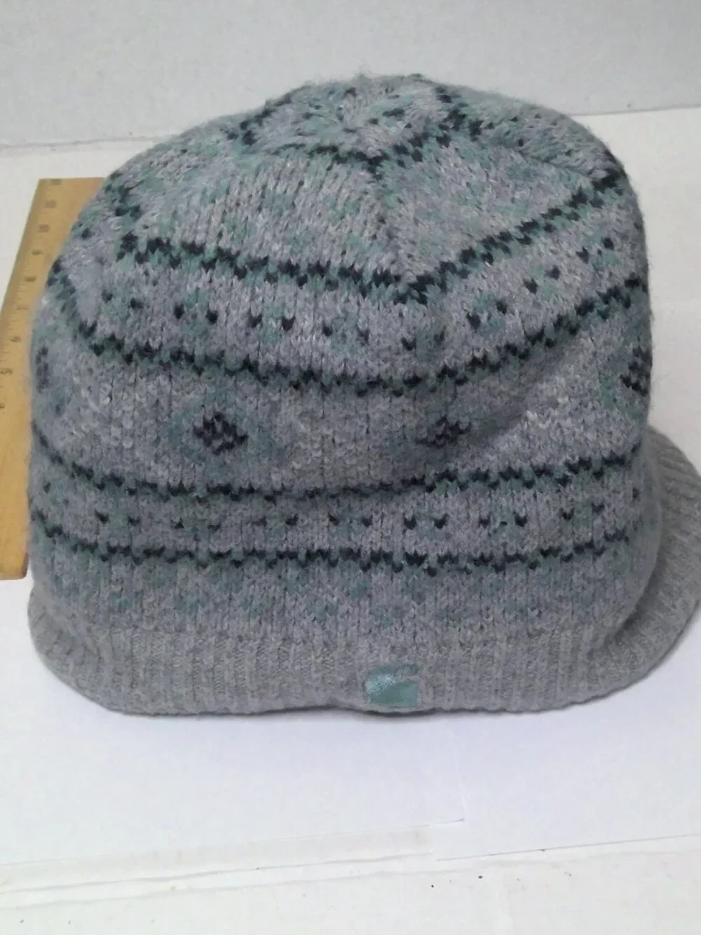 Carhartt Fair Isle Knit Beanie Grey Teal Wool Blend Winter Hat One Size Fits All